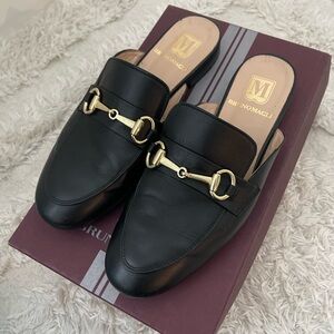Bruno Magli Black Leather Women's Mules with Gold Accents